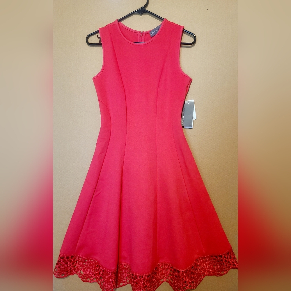 Donna Ricco Hot Pink A-Line Crew Neck Midi Dress